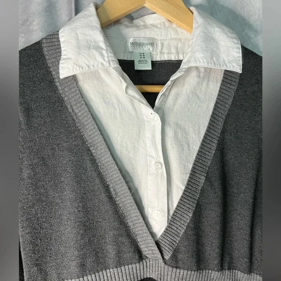 Motherhood Maternity Grey, Black and White Faux Layered Sweater - size Medium - Picture 7 of 9